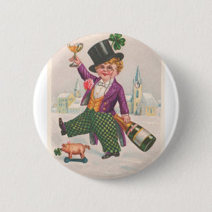 Vintage St Patricks Day Shamrock Champagne 2 Inch Round Button