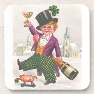 Vintage St Patricks Day Shamrock Champagne Coaster