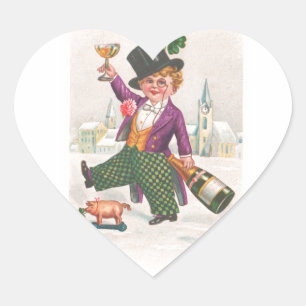 Vintage St Patricks Day Shamrock Champagne Heart Sticker