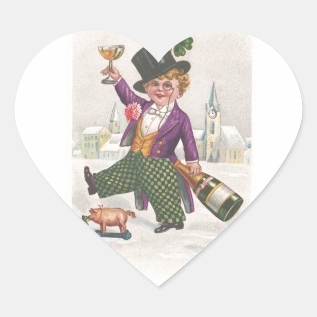 Vintage St Patricks Day Shamrock Champagne Heart Sticker (Front)