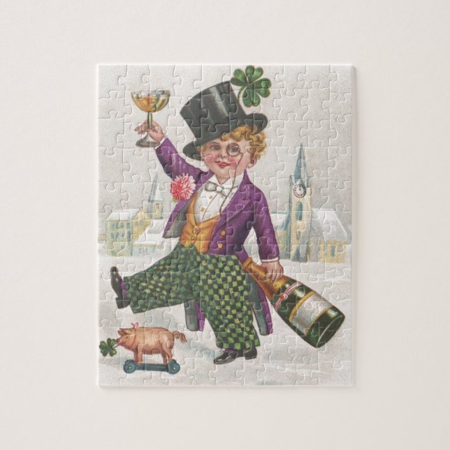 Vintage St Patricks Day Shamrock Champagne Jigsaw Puzzle (Vertical)