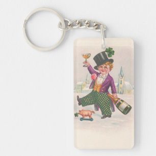 Vintage St Patricks Day Shamrock Champagne Keychain