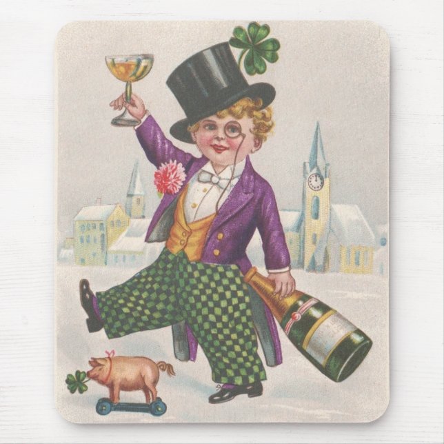 Vintage St Patricks Day Shamrock Champagne Mouse Pad (Front)
