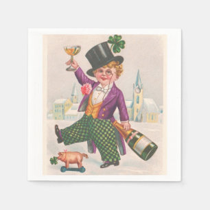 Vintage St Patricks Day Shamrock Champagne Napkin