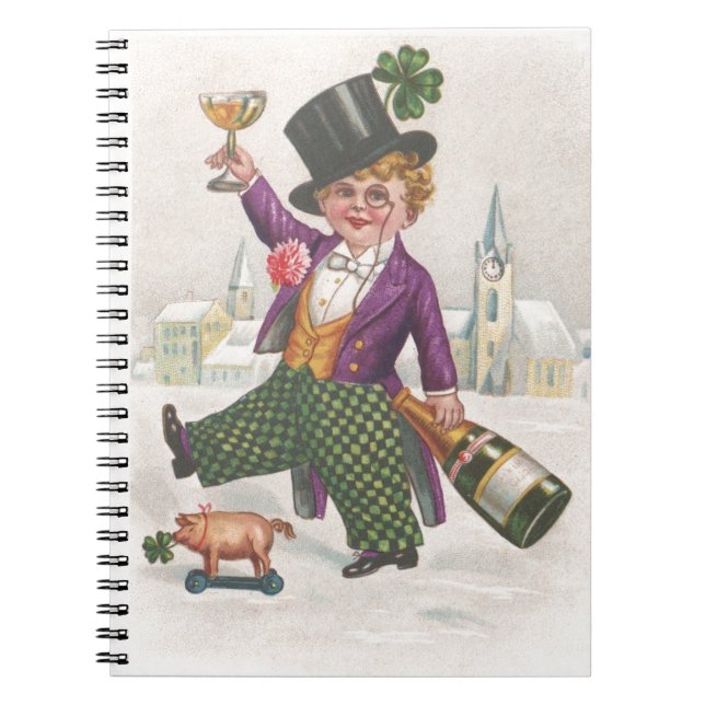 Vintage St Patricks Day Shamrock Champagne Notebook (Front)