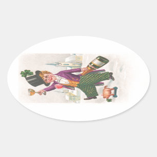 Vintage St Patricks Day Shamrock Champagne Oval Sticker