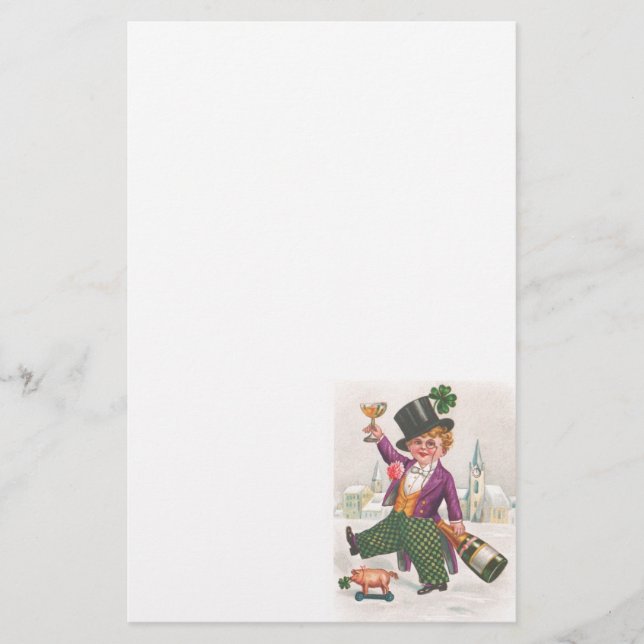 Vintage St Patricks Day Shamrock Champagne Stationery (Front)