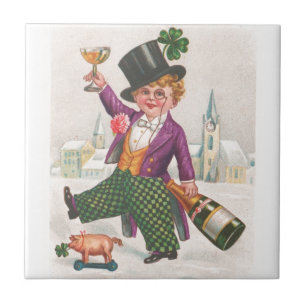 Vintage St Patricks Day Shamrock Champagne Tile