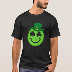 Vintage St. Patrick's Day Shamrock Smile Face Iris T-Shirt