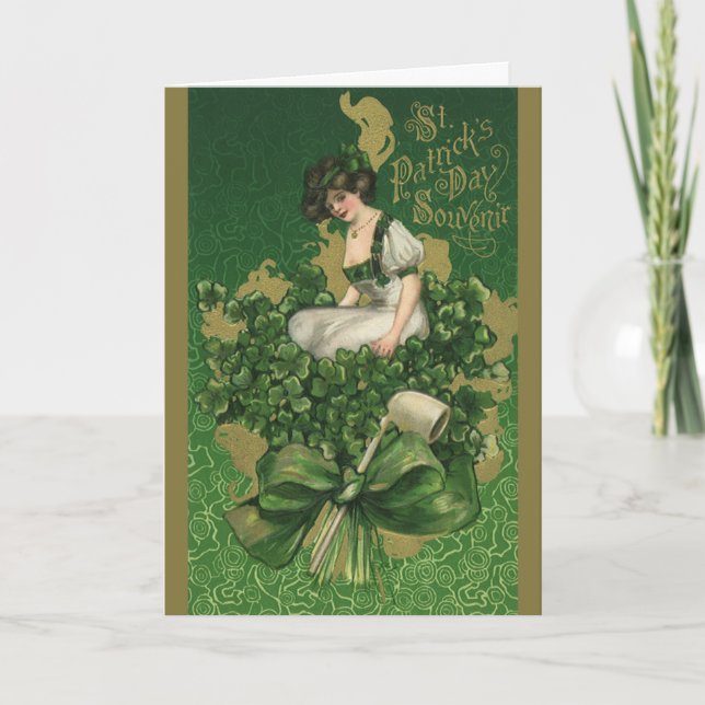Vintage St. Patrick's Day Souvenir, Irish Lass Card (Front)