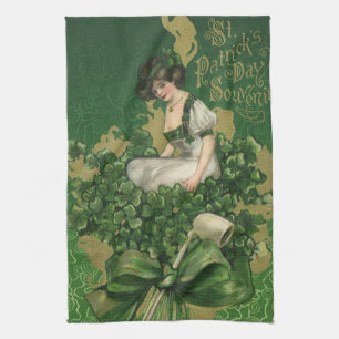 Vintage St. Patrick's Day Souvenir, Irish Lass Kitchen Towel