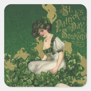 Vintage St. Patrick's Day Souvenir, Irish Lass Square Sticker