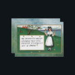 Vintage St. Patrick's Day with Irish Girl Card<br><div class="desc">Beautifully restored vintage St. Patrick's Day illustration featuring young Irish girl resting on a scenic hillside,  clover-embellished banner and greeting. Back features complementary graphics and editable text fields.</div>
