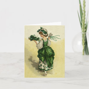 Vintage St. Patrick's Day, Woman Green Shamrocks Card