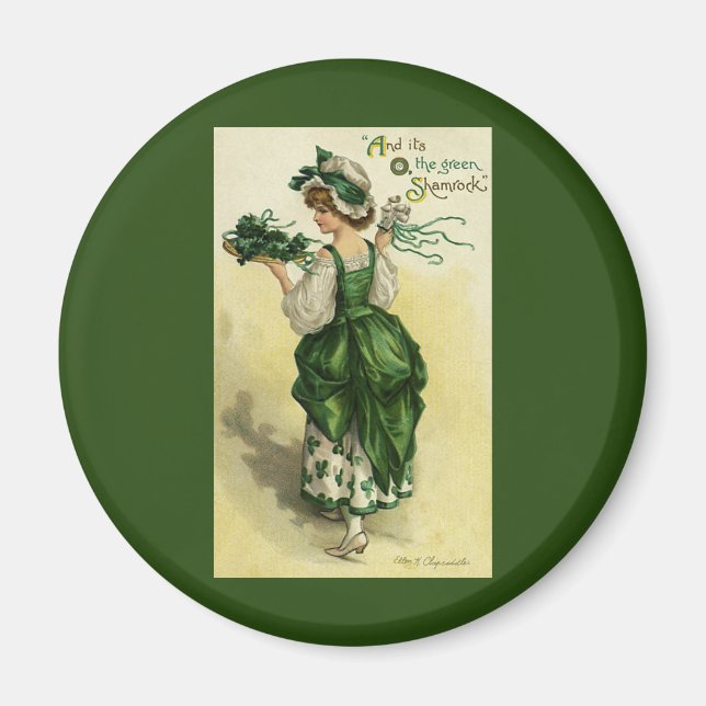 Vintage St. Patrick's Day, Woman Green Shamrocks Magnet (Front)
