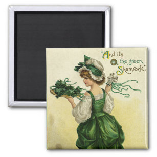 Vintage St. Patrick's Day, Woman Green Shamrocks Magnet