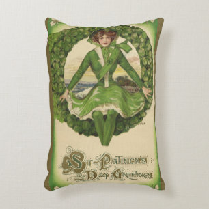 Vintage St. Patrick's Day, Wreath with Irish Lass Accent Pillow