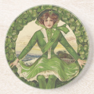 Vintage St. Patrick's Day, Wreath with Irish Lass Coaster