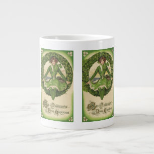 Vintage St. Patrick's Day, Wreath with Irish Lass Large Coffee Mug
