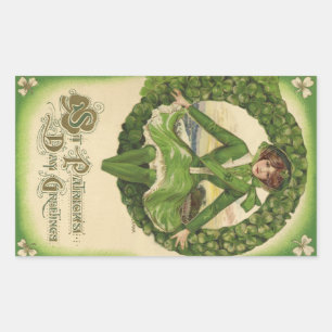 Vintage St. Patrick's Day, Wreath with Irish Lass Sticker