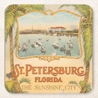 Vintage St Petersburg Florida The Sunshine City Square Paper Coaster