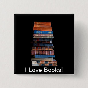 VIntage Stack of Old Books 2 Inch Square Button