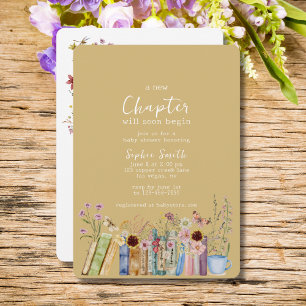 Vintage Stacked Books A New Chapter Baby Shower Invitation