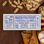 Vintage Stadium Ticket Baseball Bar Mitzvah Blue Invitation<br><div class="desc">An antique inspired baseball stadium bleacher admission ticket for a bar or bat mitzvah. Great for baseball fanatics and sports enthusiasts. Rsvp - contact information on removable stub and back as well for legibility. Most text is customizable, you can change the colour and the backer colour. Click "Customize It" and...</div>