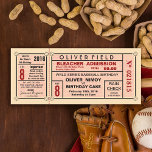 Vintage Stadium Ticket Baseball Birthday Invitation<br><div class="desc">An antique inspired baseball stadium bleacher admission ticket birthday party invitation. Great for kids, baseball fanatics and sports enthusiasts. Rsvp - contact information on removable stub and back as well for legibility. Most text is customizable, you can change the colour and the backer colour. Click "Customize It" and use the...</div>