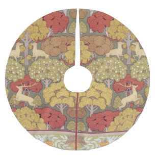 Vintage Stag Deer Forest Sage Green Pattern Brushed Polyester Tree Skirt