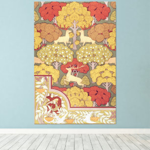 Vintage Stag Deer Forest Sage Green Pattern Canvas Print