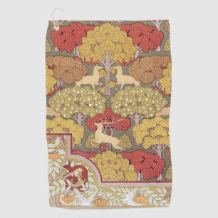 Vintage Stag Deer Forest Sage Green Pattern Golf Towel