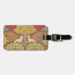 Vintage Stag Deer Forest Sage Green Pattern Luggage Tag