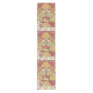 Vintage Stag Deer Forest Sage Green Pattern Short Table Runner