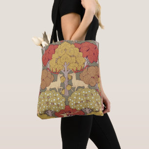 Vintage Stag Deer Forest Sage Green Pattern Tote Bag