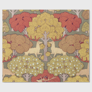Vintage Stag Deer Forest Sage Green Pattern Wrapping Paper