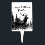 Vintage Stag Deer Happy Birthday Brother Cake Topper<br><div class="desc">Vintage Stag Deer Black White Animal with Happy Birthday for your Brother</div>