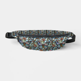 vintage stain glass blue butterfly art fanny pack