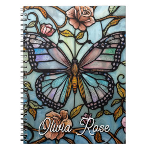Vintage stain glass blue butterfly art  notebook