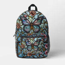 vintage stain glass blue butterfly art