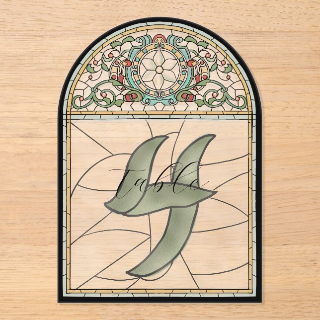 Vintage Stained Glass Effect Acrylic Table Numbers (Front)