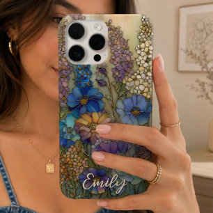 Vintage Stained Glass Garden Floral Personalized iPhone 16 Pro Max Case