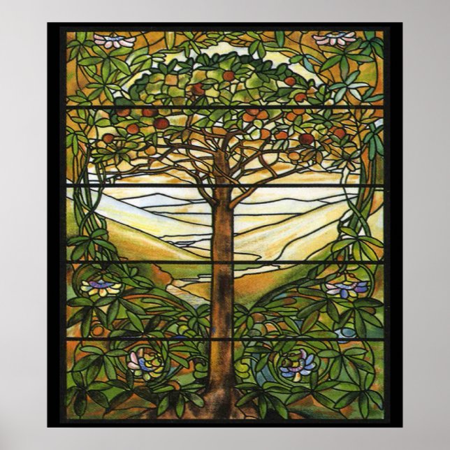 Vintage Stained Glass Pattern Apple Tree Art Print (Front)