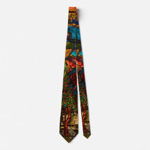 Vintage Stained Glass with Peacocks and Flowers Tie