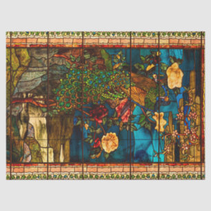 Vintage Stained Glass with Peacocks and Flowers Tissue Paper