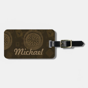 Vintage Stamp & Compass Luggage Tag - Dark