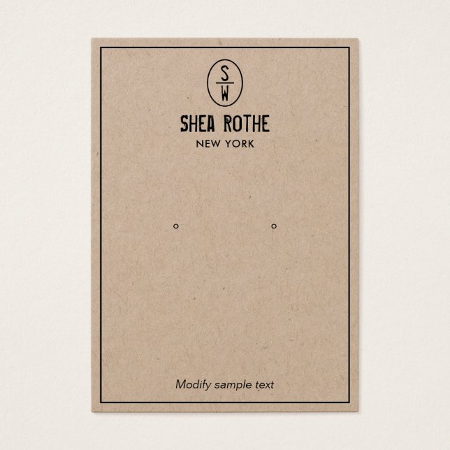 Vintage Stamp Monogram Kraft Earring Display Card (Front)