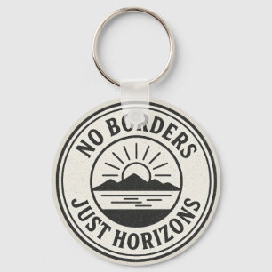 Vintage Stamp – “No Borders, Just Horizons” Keychain