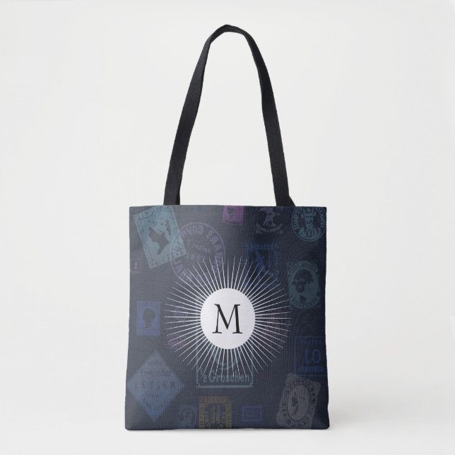Vintage Stamp Tote with Initial Bag (Front)
