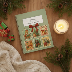 Vintage Stamps Christmas Cats Retro Holiday Cat Planner